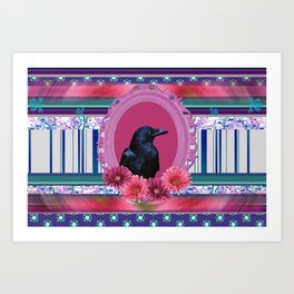 Black Raven in pink Frame on fantasy Wall #society6 Art Print
