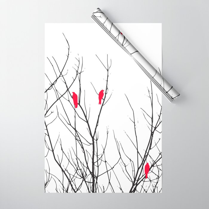 Artistic Bright Red Birds on Tree Branches Wrapping Paper