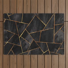 Dark Black Ink Gold Copper Geometric Glam #1 #geo #decor #art #society6 Outdoor Rug
