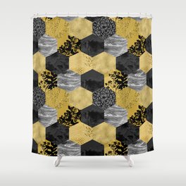 Hexagon seamless pattern with flower silhouettes, doodle elements Shower Curtain