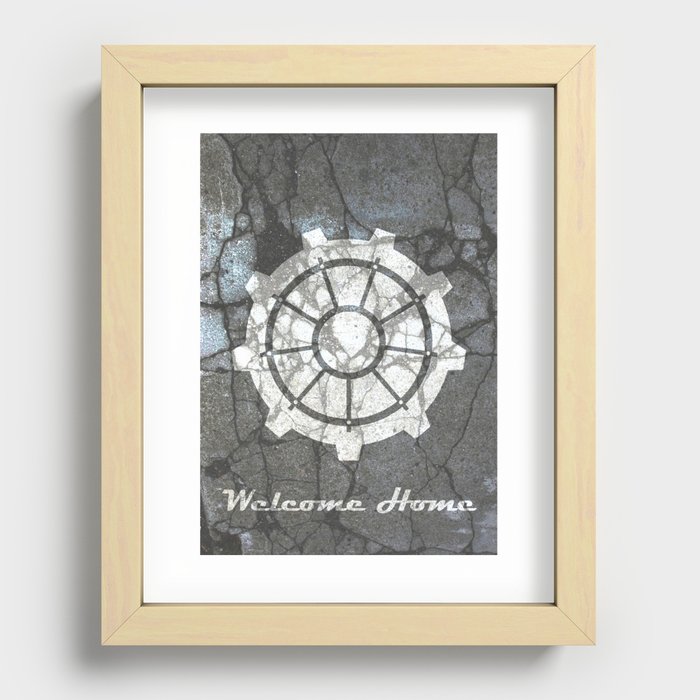 Fallout inspired welcome home, vault door, print, poster, wall art, neutral Recessed Framed Print