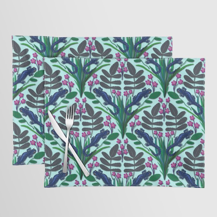 Blue spotted salamander pattern in sea green Placemat