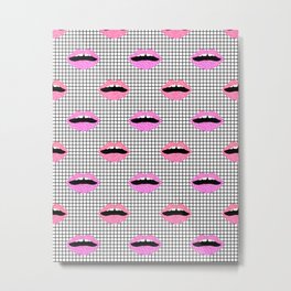 Lips - hot pink lips with grid modern abstract minimal pop art hipster urban brooklyn nashville Metal Print