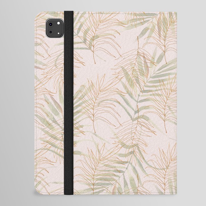 Blush pink green gold glitter palm tree foliage iPad Folio Case