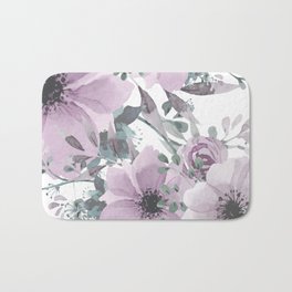 Floral Watercolor, Purple and Gray Bath Mat