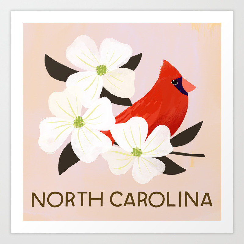 North Carolina State Bird and Flower Art Print