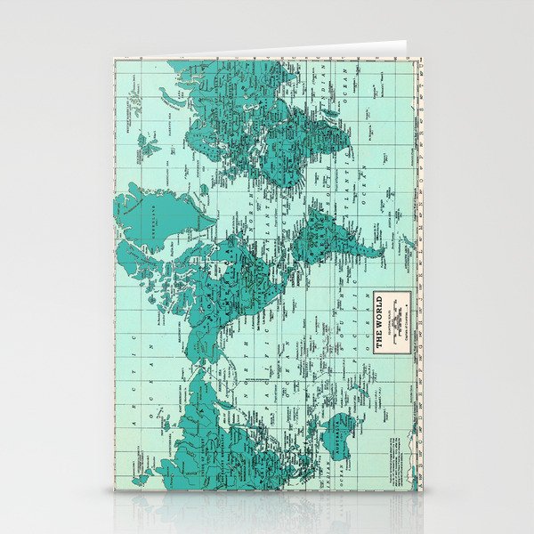 World Map in Teal Stationery Cards