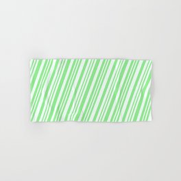 [ Thumbnail: Mint Cream & Light Green Colored Striped Pattern Hand & Bath Towel ]