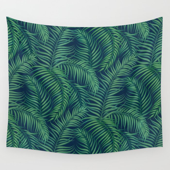 Night tropical palm leaves Wall Tapestry