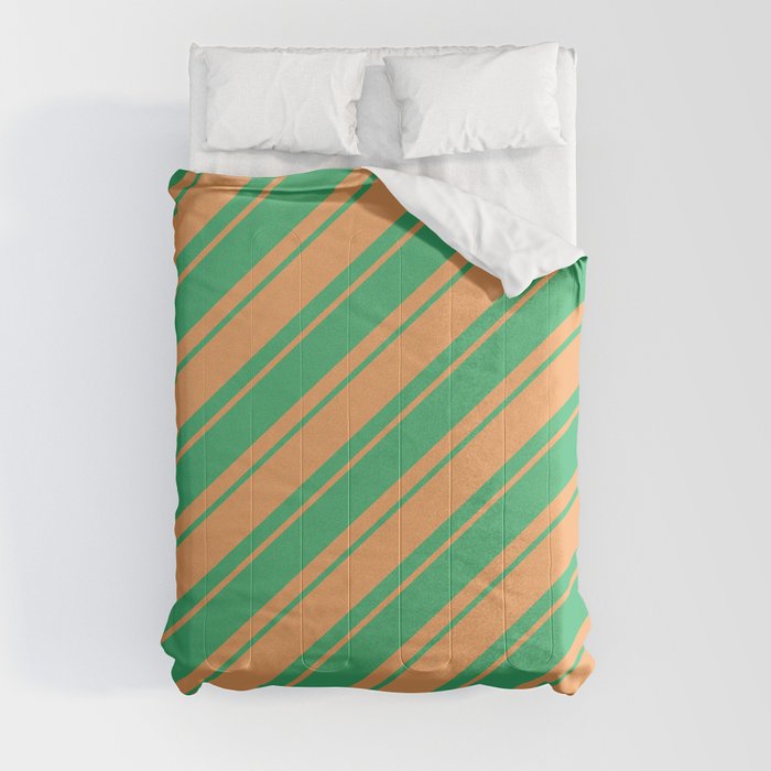 Sea Green and Brown Colored Lined Pattern Comforter