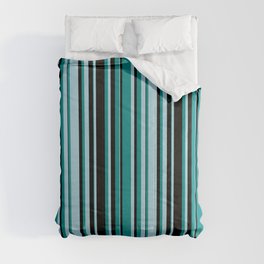[ Thumbnail: Light Blue, Dark Cyan & Black Colored Striped Pattern Comforter ]