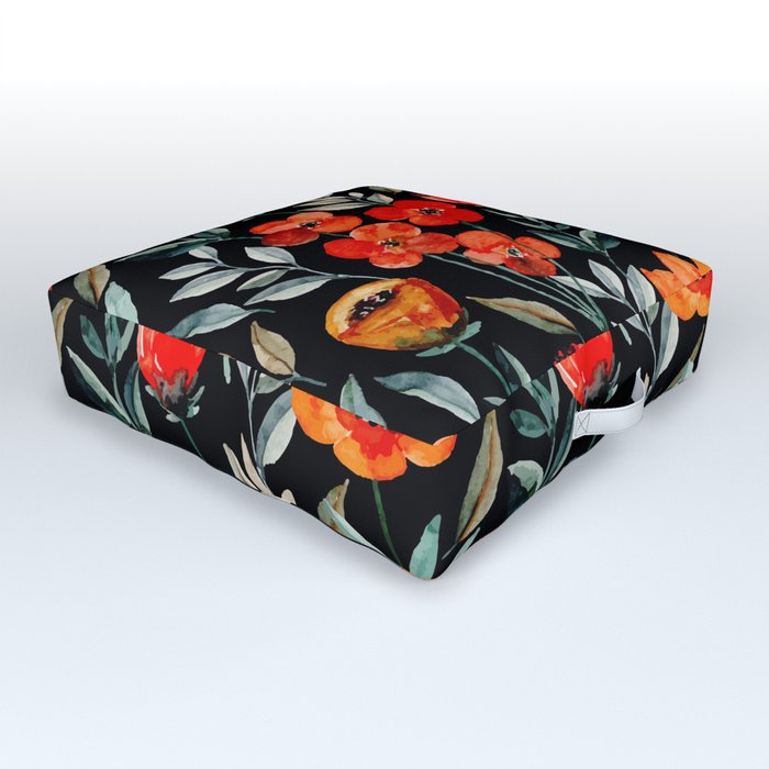 Orange Florals - Dark Florals Outdoor Floor Cushion