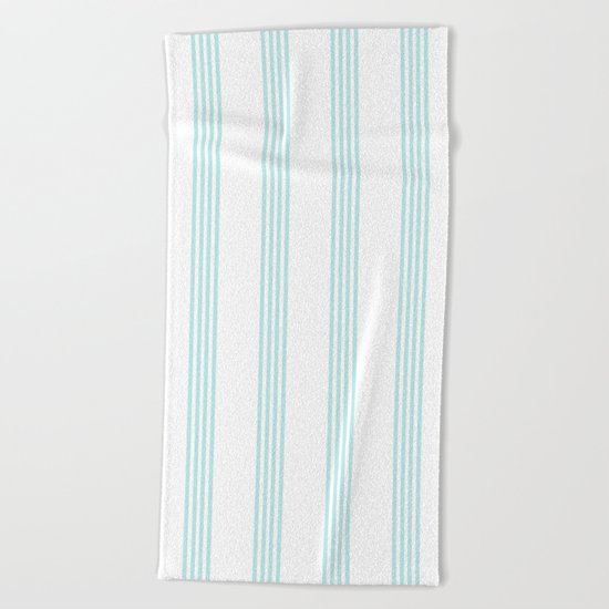 Striped I - Turquoise stripes on white- Beautiful summer pattern Beach Towel