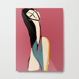 The girl in rouge Metal Print | Blue, Woman, Portrait, Mimimal, Pink, Digital, People, Painting, Black, Illustration 