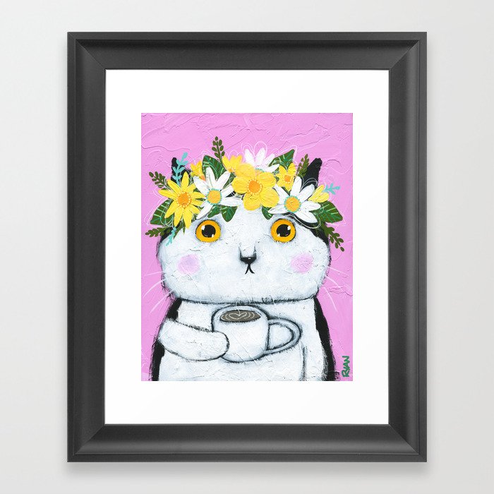 Midsummer Coffee Cat Framed Art Print