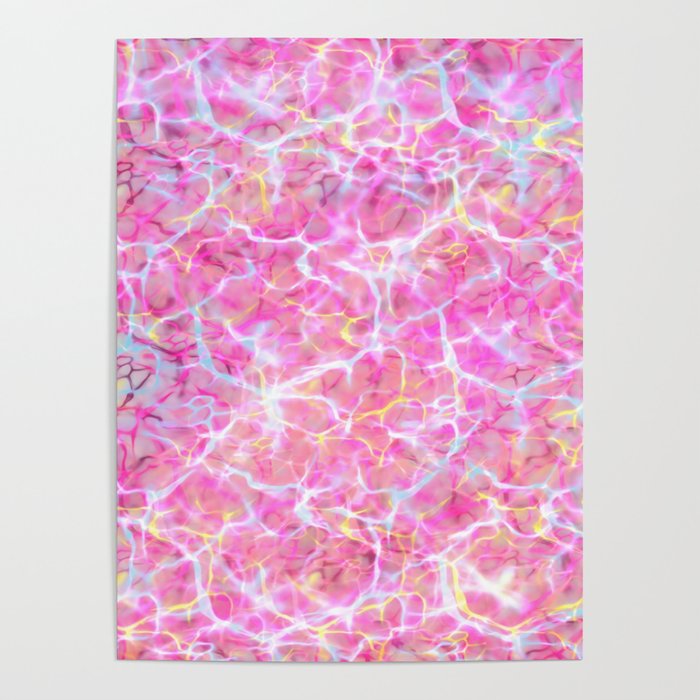 Abstract girly pink teal yellow watercolor marble pattern Poster