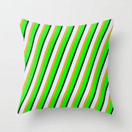 [ Thumbnail: Eyecatching Lavender, Goldenrod, Lime, Black, and Green Colored Lines Pattern Throw Pillow ]