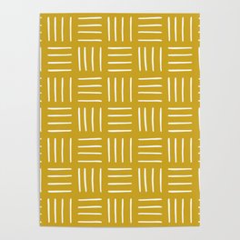 Minimalist Weave Grid Pattern (white/mustard yellow) Poster