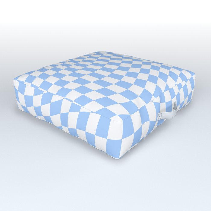 Pastel Blue Twisted Swirl Checkered Squares  Outdoor Floor Cushion