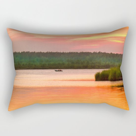 Summer sunset on Wild lake Rectangular Pillow