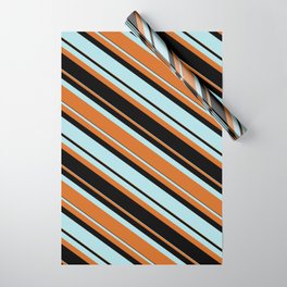 [ Thumbnail: Powder Blue, Chocolate & Black Colored Lined Pattern Wrapping Paper ]