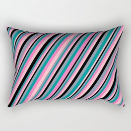 [ Thumbnail: Light Slate Gray, Dark Cyan, Hot Pink, Light Pink, and Black Colored Striped/Lined Pattern Rectangular Pillow ]