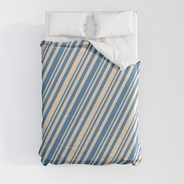 [ Thumbnail: Bisque & Blue Colored Stripes/Lines Pattern Duvet Cover ]