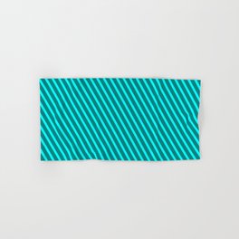 [ Thumbnail: Cyan & Teal Colored Lined Pattern Hand & Bath Towel ]