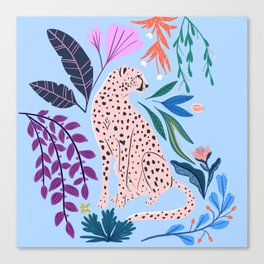 Blush pink Cheetah in jungle florals / jungle cat print /modern art Canvas Print