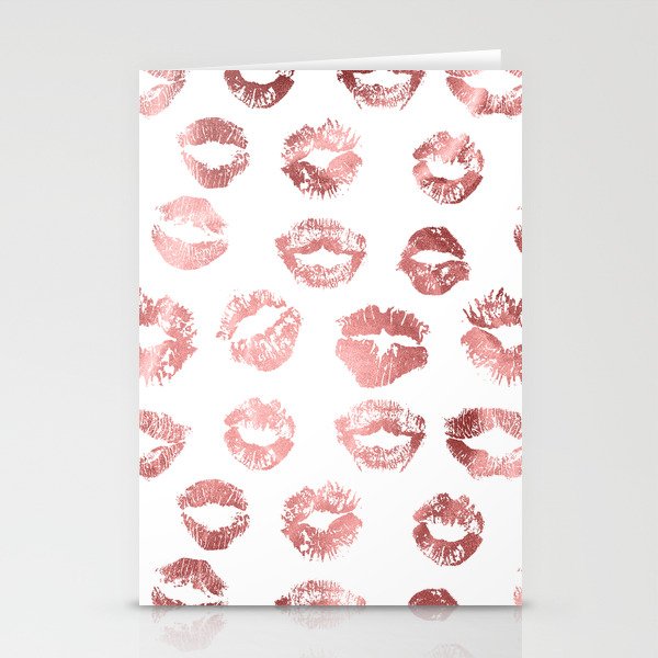 Girly Fashion Lips Rose Gold Lipstick Pattern Stationery Cards