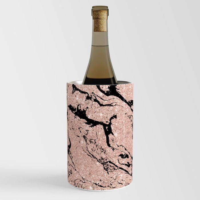 Modern faux rose gold glitter black marble Wine Chiller by Audrey Chenal Society6