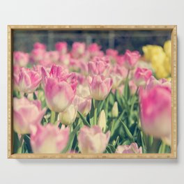 Blooming pink and yellow tulips.  Serving Tray