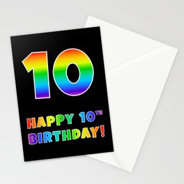 [ Thumbnail: HAPPY 10TH BIRTHDAY - Multicolored Rainbow Spectrum Gradient Stationery Cards ]