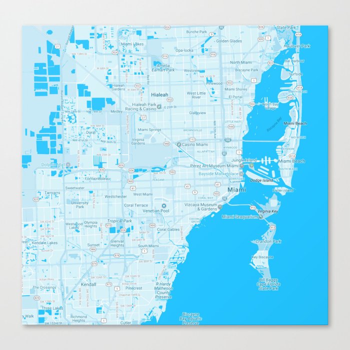Minimalist Modern Map of Miami, Florida, USA 2 Canvas Print by asarstudios | Society6