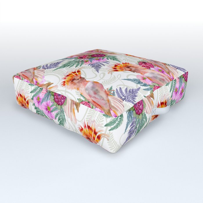  Major Mitchell Pink Cockatoo Protea Pattern - Spring Palette Outdoor Floor Cushion