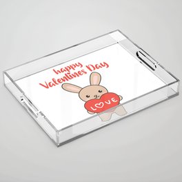 Bunny For Valentine's Day Cute Animals With Hearts Acrylic Tray