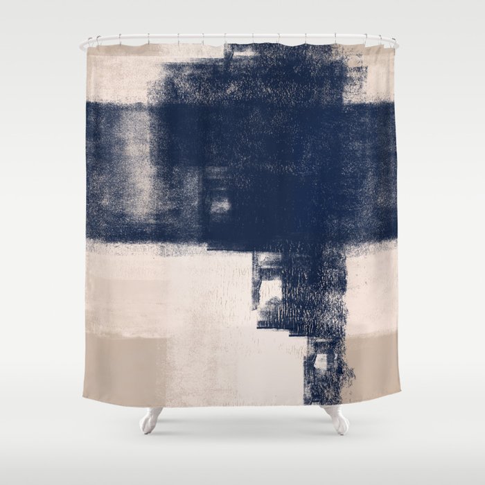 Just Tan & Indigo | Expressive Minimalist Abstract Shower Curtain