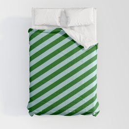 [ Thumbnail: Powder Blue & Dark Green Colored Striped/Lined Pattern Comforter ]
