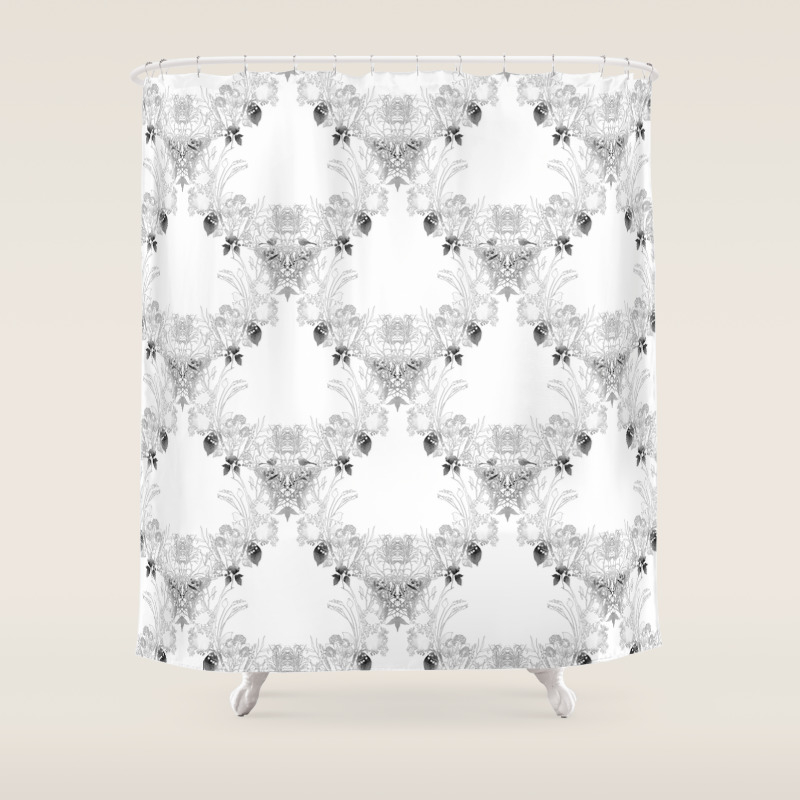 Watercolor Wildflower Trellis In Black And White Shower Curtain By