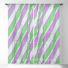 [ Thumbnail: Lavender, Orchid, and Lime Green Colored Lined/Striped Pattern Sheer Curtain ]