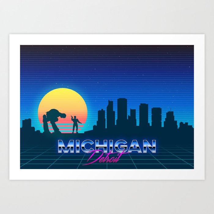 Detroit Michigan Synthwave Skyline Landscape Art Print By Artandroam Society6