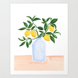 Lemon Tree Branch in a Vase Art Print