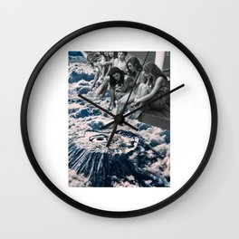 A group of girls playing by the pool. Collage Art. Wall Clock