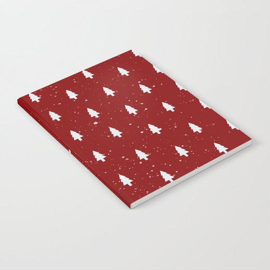 Cristmas Trees Pattern Red And White Notebook