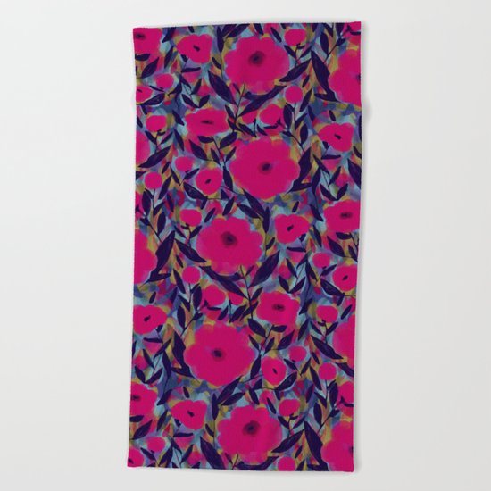 Layered Leaf Floral Fuchsia Beach Towel