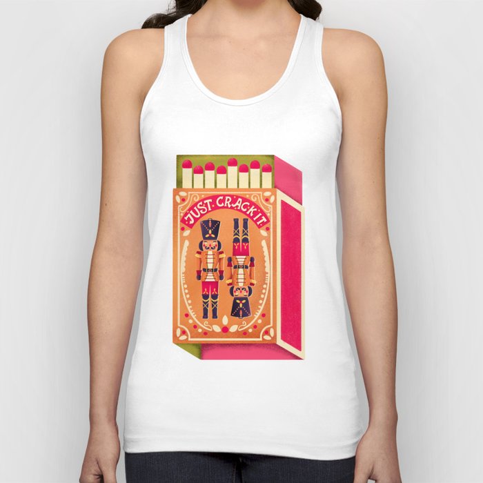 Two colorful nutcrackers on a matchbox with hand lettering on a pink background. Colorful festive winter Merry Christmas illustration Tank Top