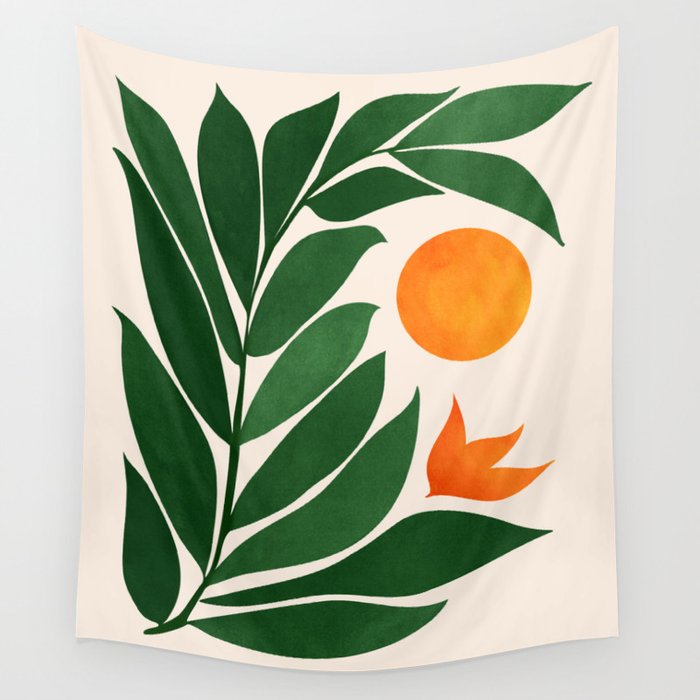 Tropical Forest Sunset / Mid Century Abstract Shapes Wall Tapestry