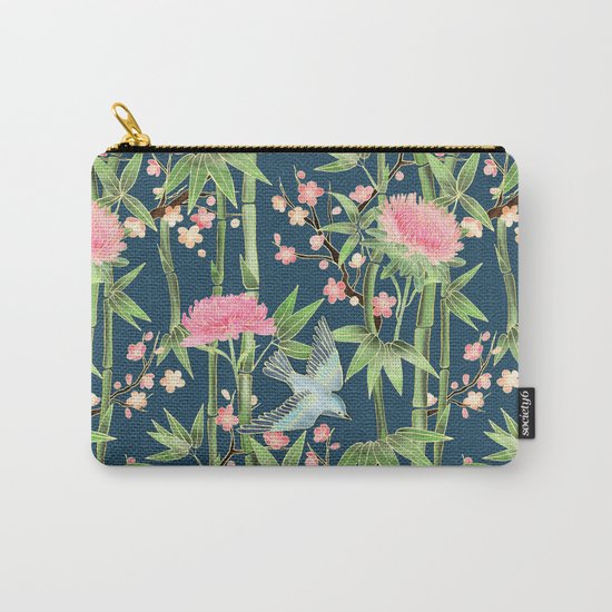 Bamboo, Birds and Blossom - dark teal Carry-All Pouch