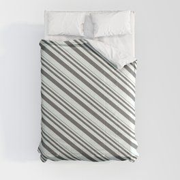 [ Thumbnail: Dim Gray & Mint Cream Colored Striped/Lined Pattern Comforter ]