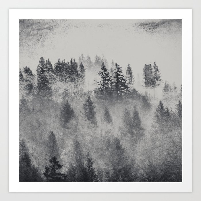 Black And White Charcoal Fog Forest Art Print By Cascadia Society6